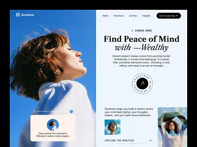 Sootheon - Mental Health & Wellness Website design calm ui figma design healthcare app healthcare web design mental health mental health wellness website mental wellness ux mentalfitness web mindfulness mood tracker ui selfcare website therapy uiux design website design wellbeing web design wellness website