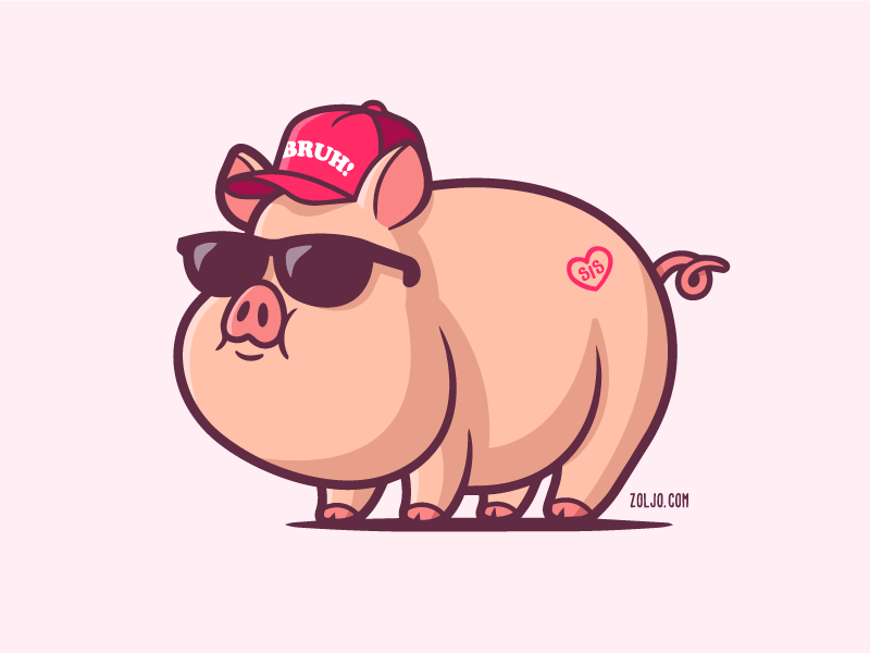 Buddy the pig animal cartoon character design chubby funny illustration mascot pig vector