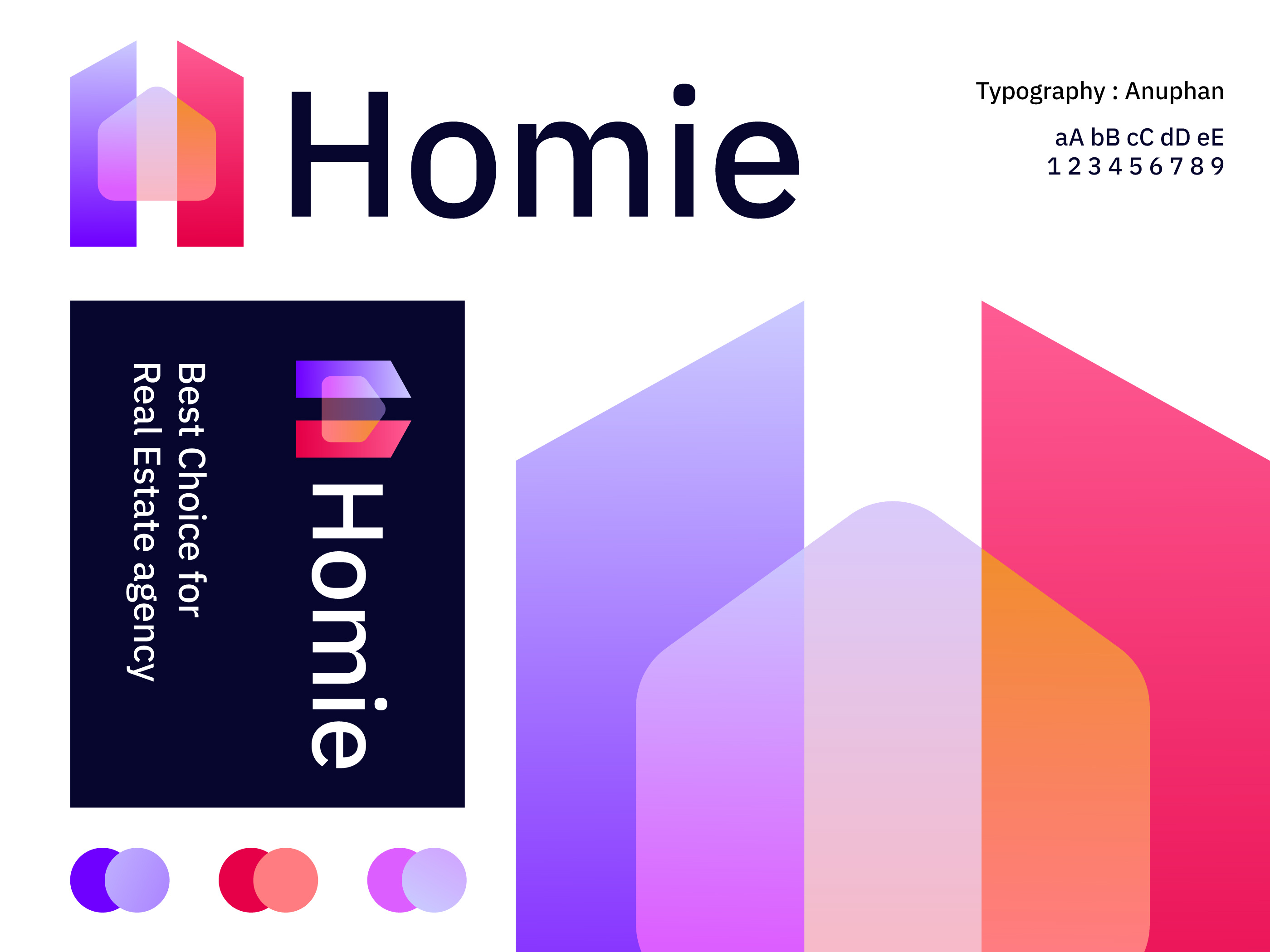 Modern Gradient Real Estate Branding Concept for Homie abstract logo agency branding colorful logo creative logo gradient logo h logo home logo lettermark logo logomark logotype modern logo monogram print property real estate trendy logo typogaphy visualidentity