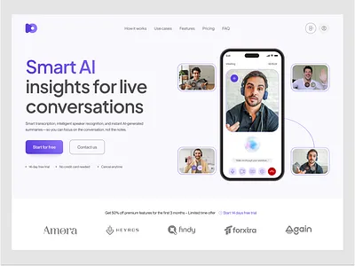 AI Meeting Assistant Landing Page UI ai ai meeting scheduler appdesign dashboard design service design system meet meeting ai minimaldesign mobile app design online meeting productdesign saas simple ui design ux deisgn video calling ui design virtual meeting website landing page deisgn