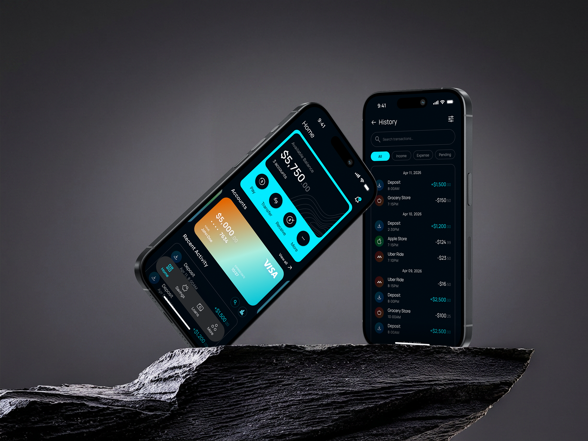 Mobile Banking App UX/UI banking dashboard banking ux card management dark ui digital wallet finance app design fintech product design fintech ui mobile app shot mobile banking app product design transaction history ui ui design
