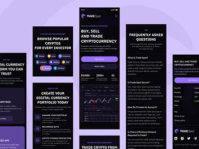 Responsive Landing Page for crypto exchange adaptive branding clean crepto design exchange mobile experience mobile landing mobile landing page navigation responsive responsive landing page trading ui ux wallet web