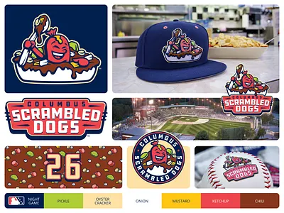 Columbus Scrambled Dogs® alt identity atlanta braves badge baseball branding columbus columbus clingstones dan simon graphic design heyo! illustration logo mascot milb scrambled dogs synovus park