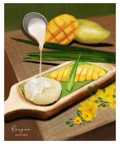 MANGO STICKY RICE drawing fnb food