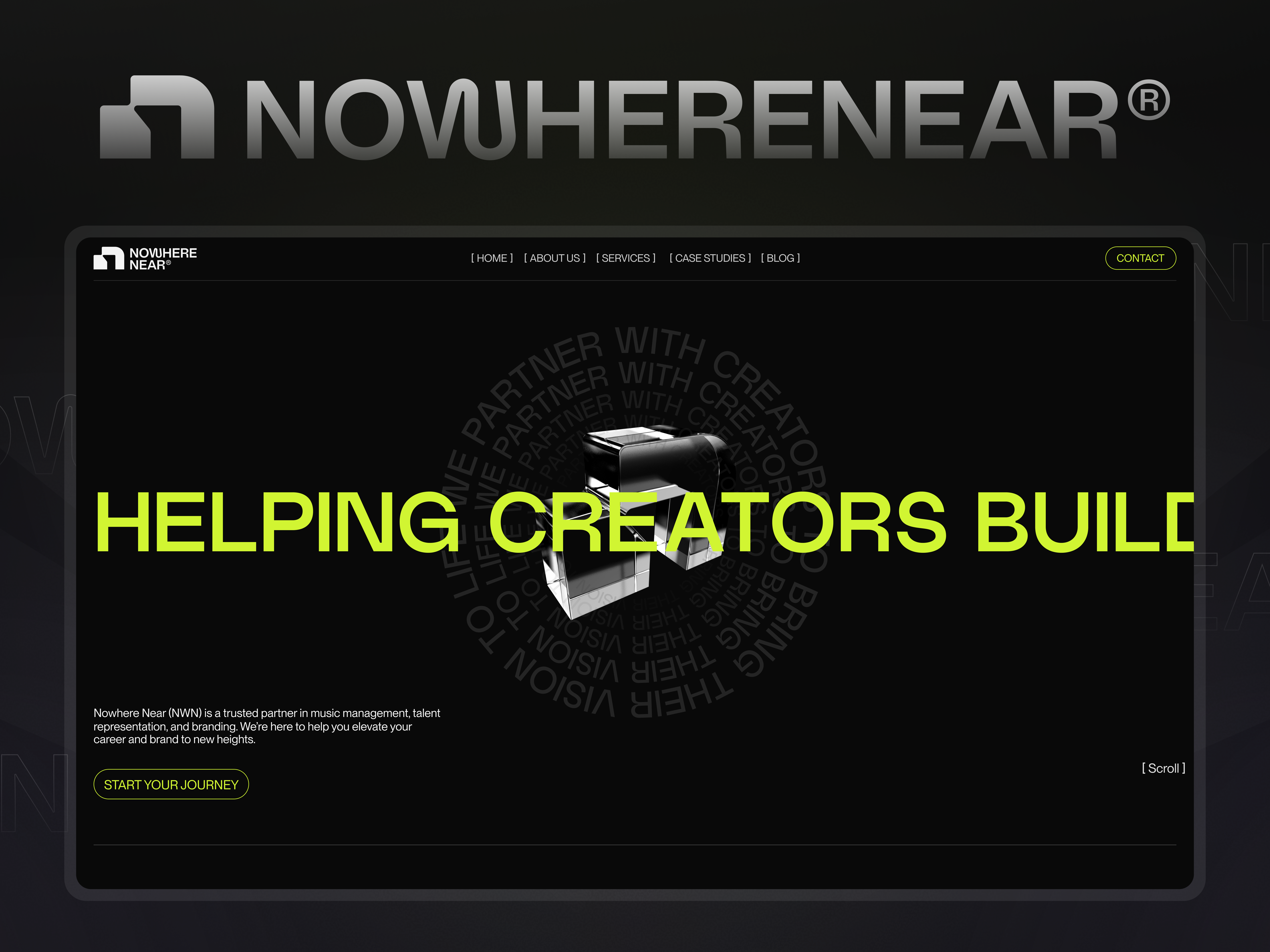 Nowhere Near 3d agency website animation branding cinematic creative agency dark ui editorial editorial design graphic design homepage landing page portfolio portfolio website product design ui ux ui web web design website design