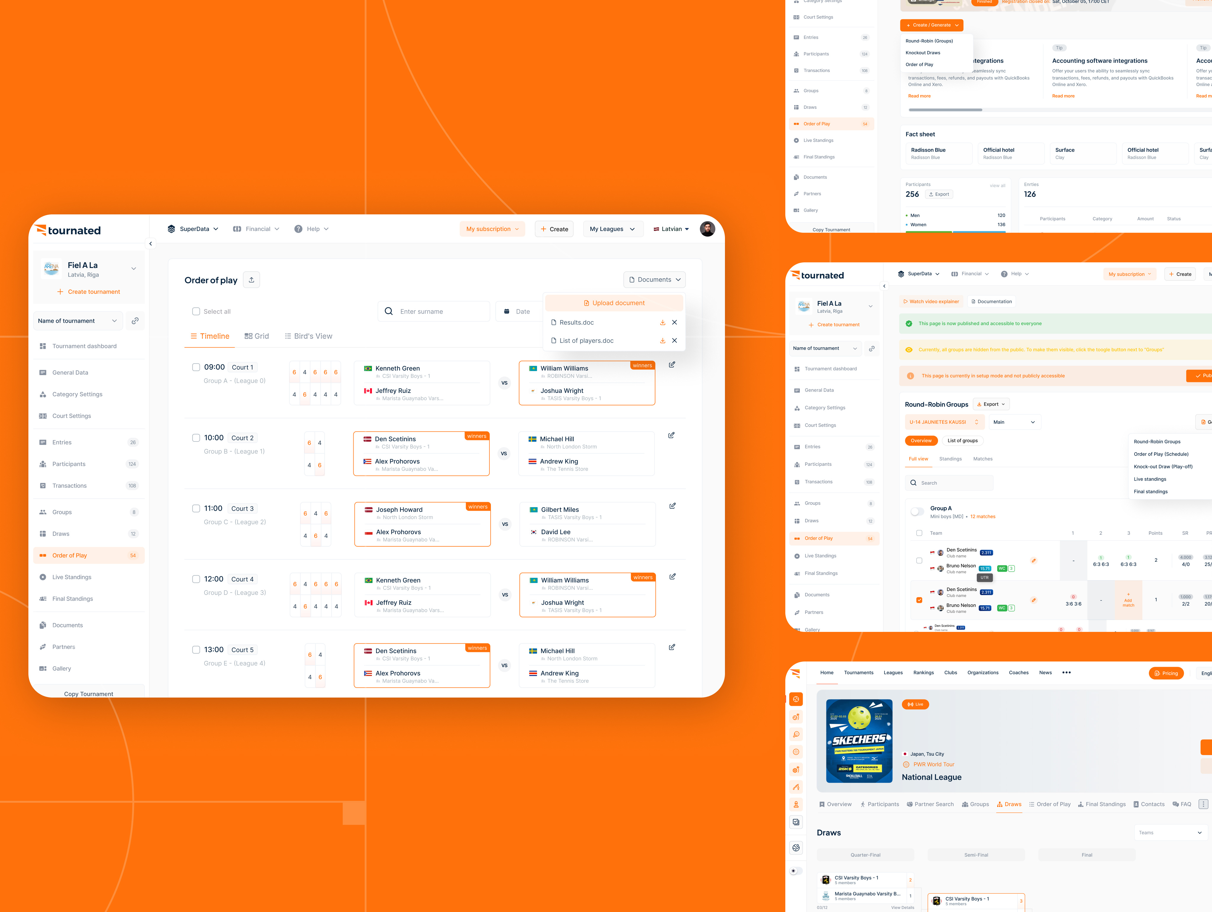 Dashboard UI/UX for Sport Platform — Tournated