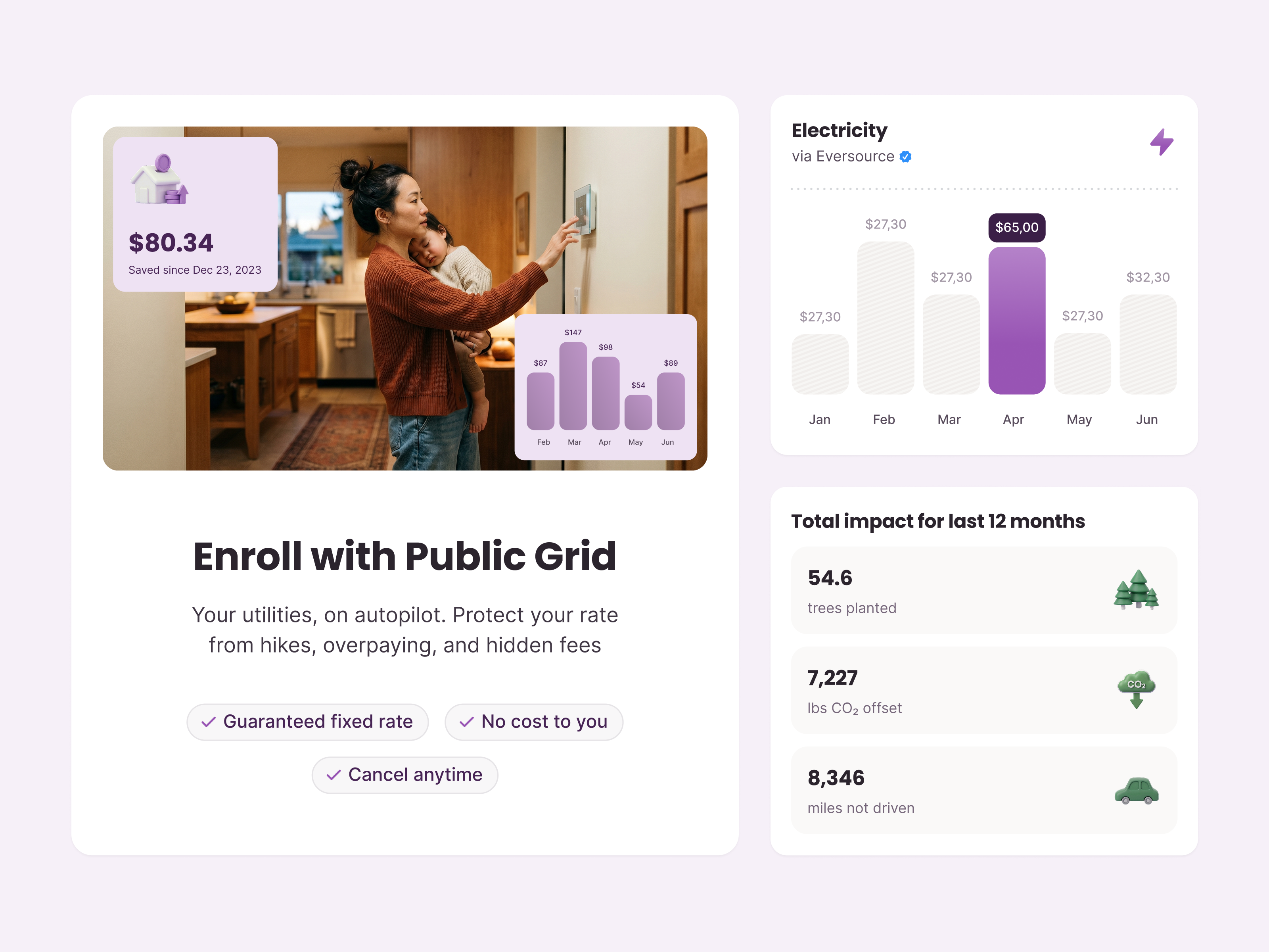 Utility onboarding and bento cards bar chart bill co2 dashboard electricity enroll gamification impact invoice metrics nest onboarding sign up smart thermostat temperature thermostat utilities utility utility bill utility invoice