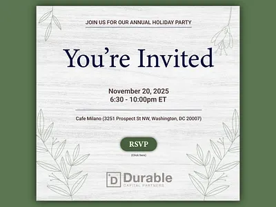 Elegant Holiday Invitation Card Design for Durable Capital branding design graphic design invitation card marketing design print design
