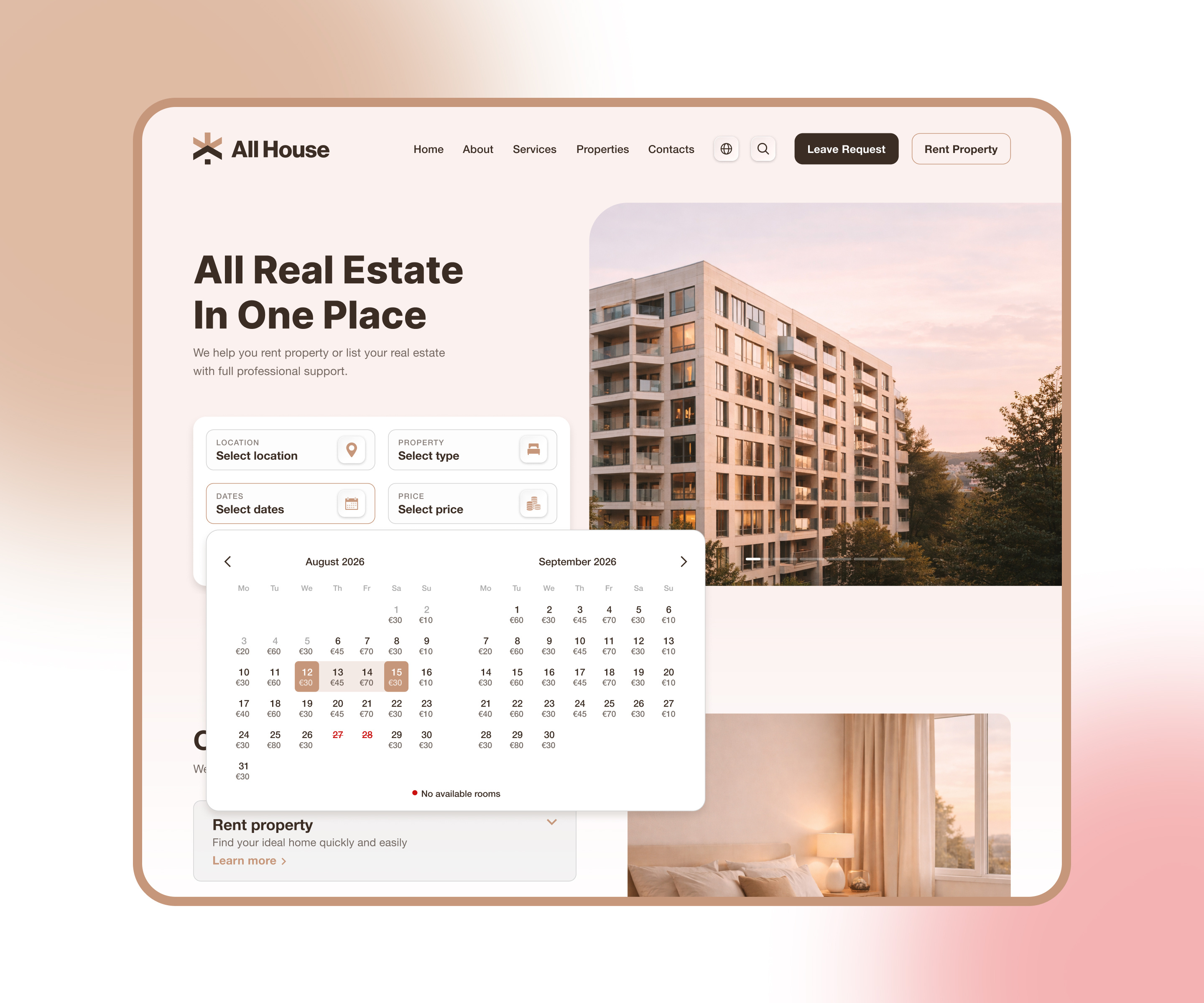 Real Estate Landing — Contact Experience contact form hospitality landing page minimal ui product design ui web design