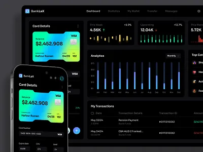 BankLax - Banking Dashboard 3d animation app app design banking app dashboard dashboard design design finance fintech hr rumen mobile app motion graphics product product design saas saas app saas design ui wallet