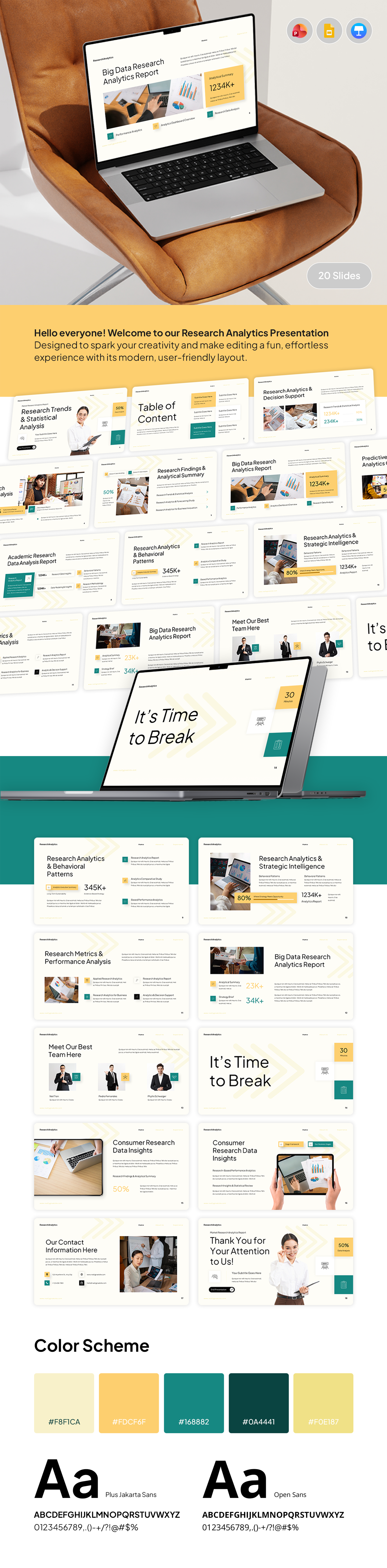 Research Analytics aesthetic analytics branding business creative design digital graphic design inspiration marketing modern pitch deck powerpoint presentation professional report research template visualization