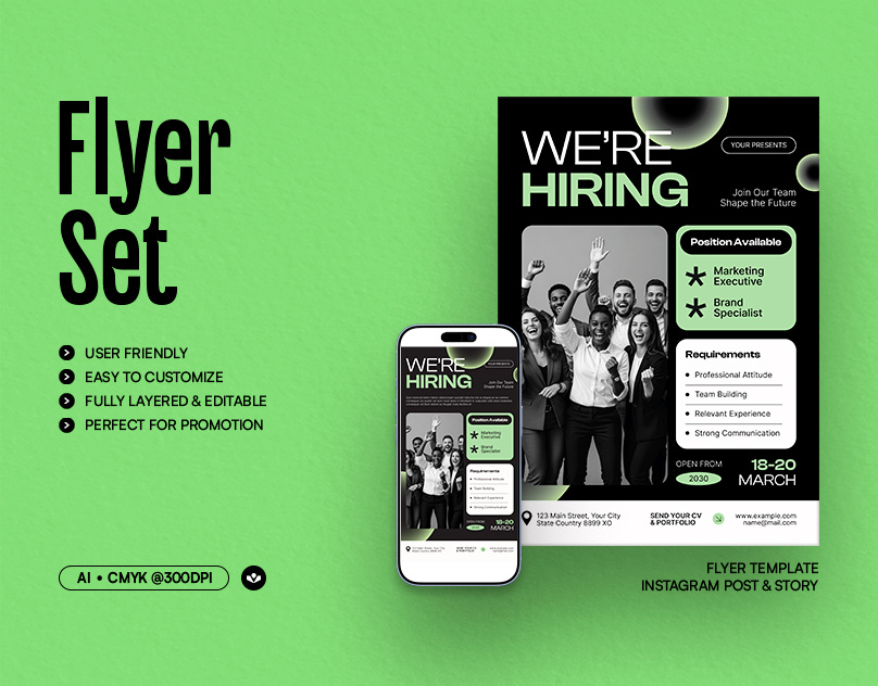 Hiring Business Flyer branding business design event flyer hiring marketing solasome template