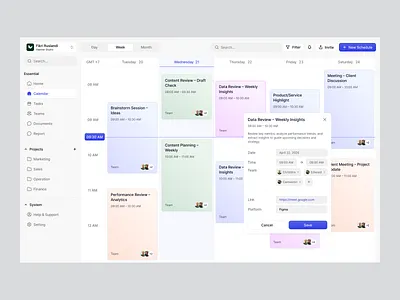 Calendar Dashboard admin panel ai automation business calendar clean collaboration daily dashboard design management marketing team minimalist planning product design productivity schedule task tracking tool ui ux user interface