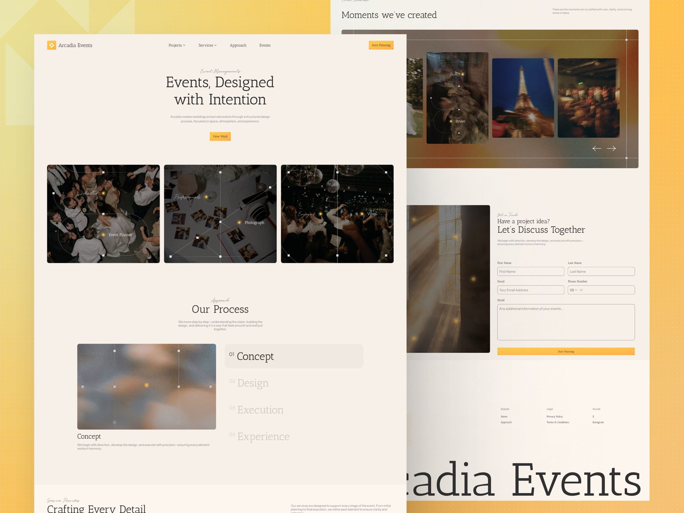 AE - Minimalist Clean Elegant Event Planning Website UI Design clean event organizer event organizer website event planning event website form landing page luxury luxury website modern website portfolio website professional service website ui design warm web design website website design website designer wedding organizer