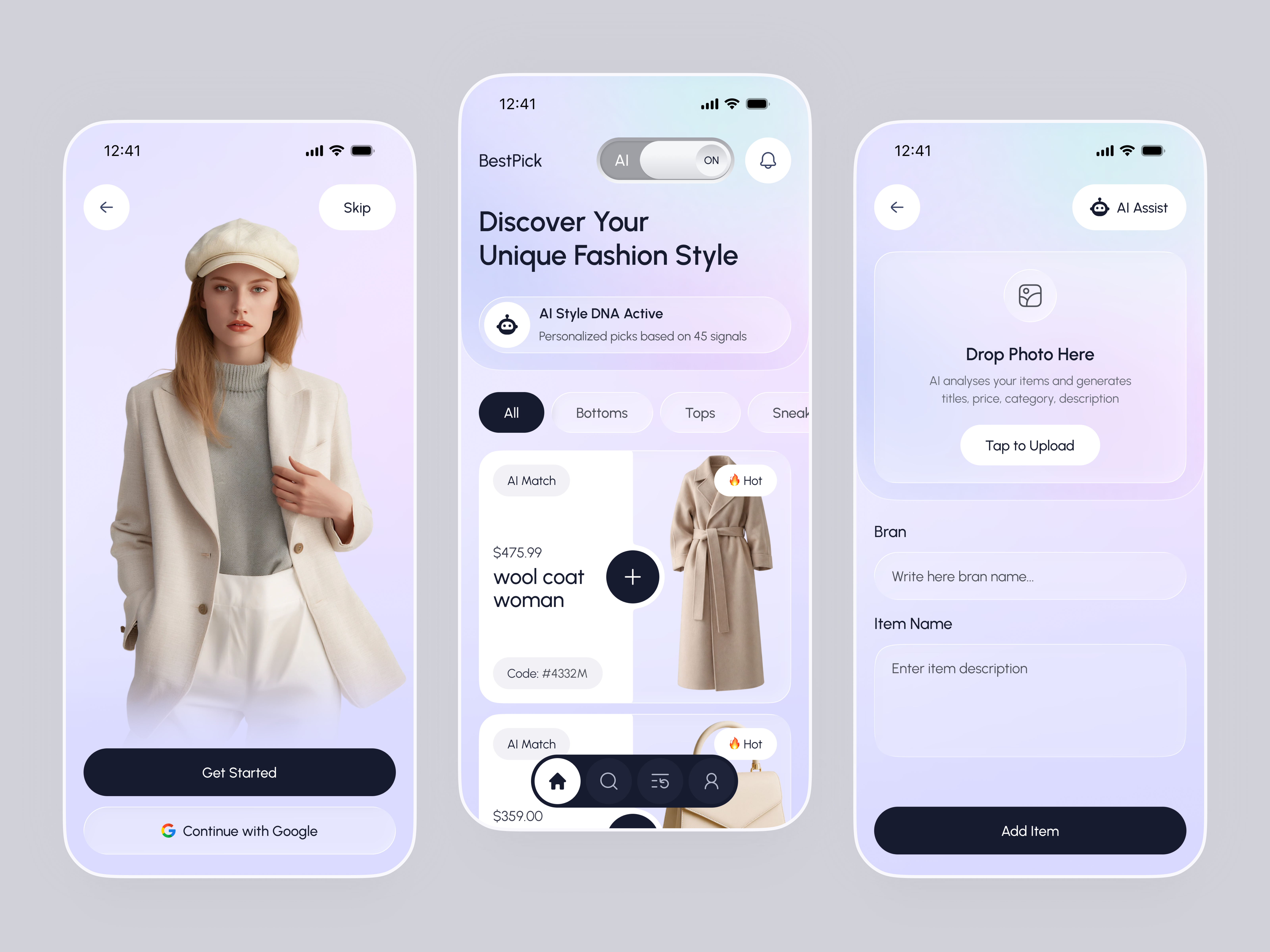 AI Fashion E-Commerce App UI/UX Design ai shopping app design design ecommerce fashion app luxury fashion app mobile mobile app mobile app design mobile ui outfit app saas design shopping app uiux user interface web