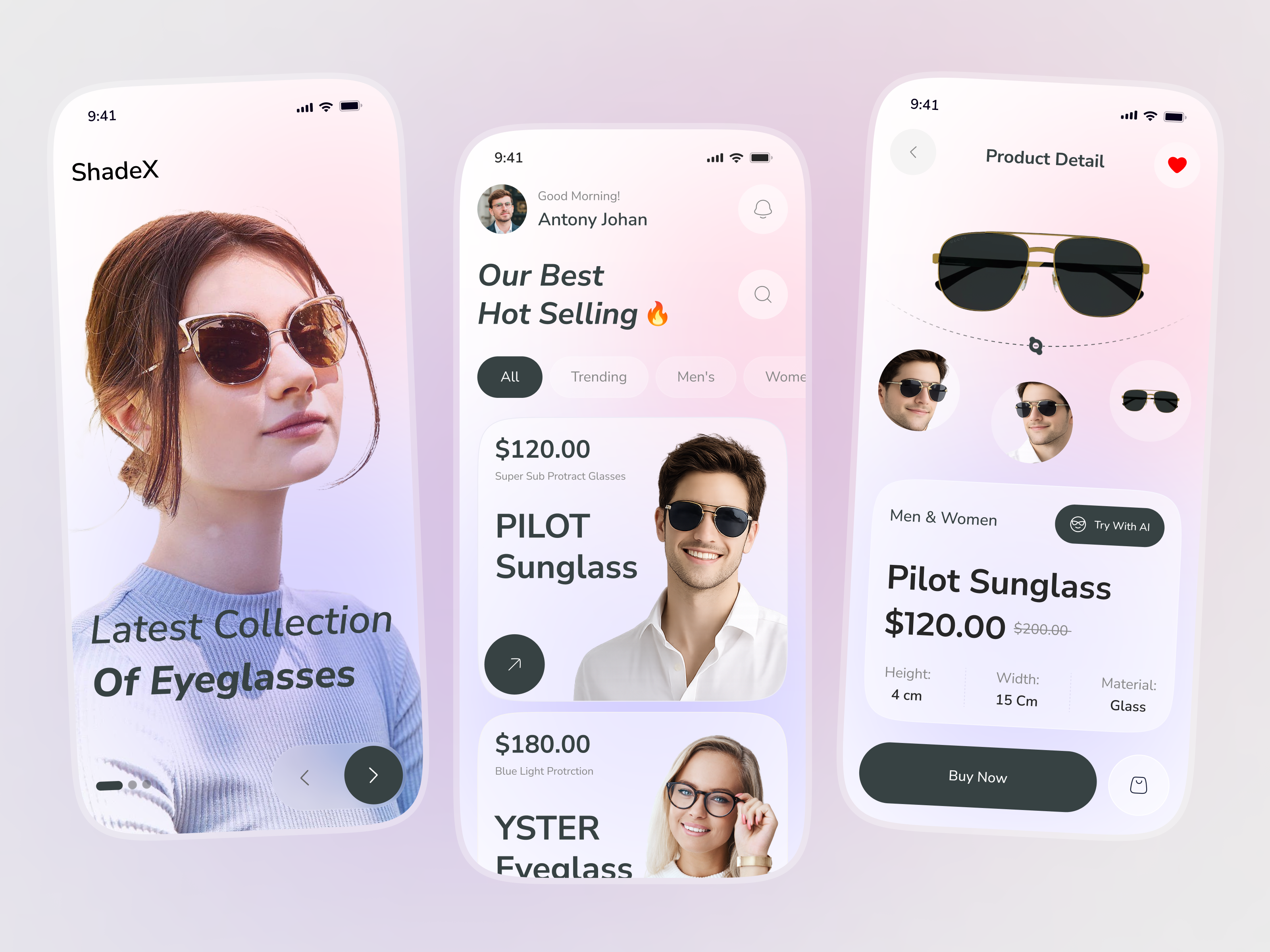 Modern Eyewear Shopping App UI