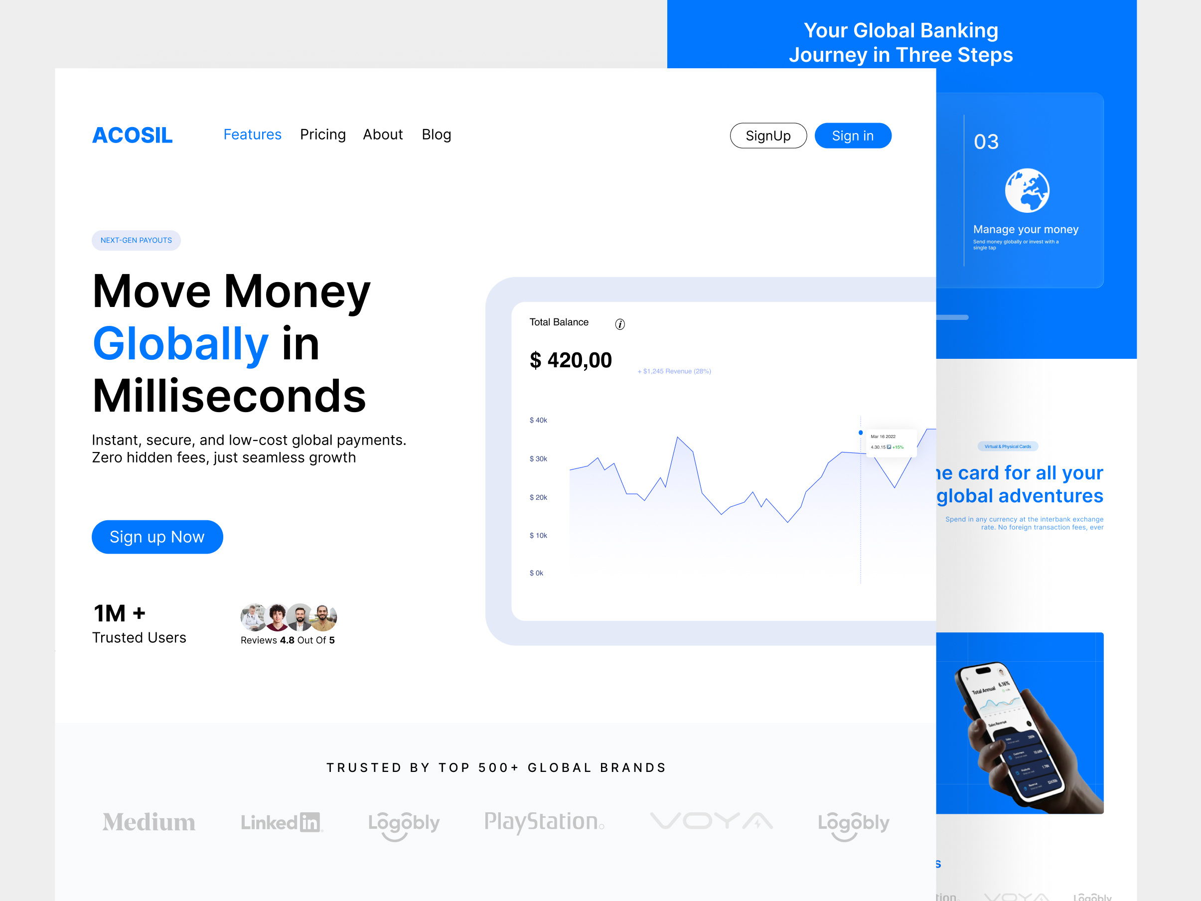 ACOSIL — Fintech Landing Page b2b clean finance finance landing page design financial fintech landing page landing page design modern saas saas website startup web design website