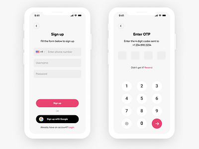 Sign up and OTP app app design design product design ui uiux design ux