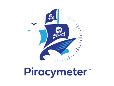Piracymeter bones dial gauge logo meter piracy pirate pirate ship seagull ship skull tech waves