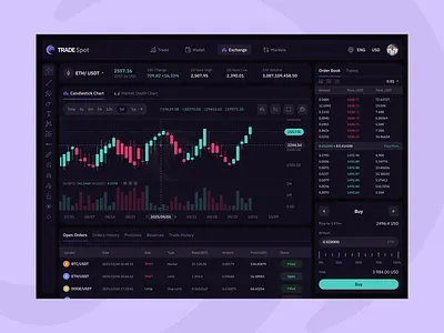 Crypto Exchange branding candle chart clean crypto crypto currency currency dark theme design exchange market navigation responsive trade trading ui ux wallet web web app