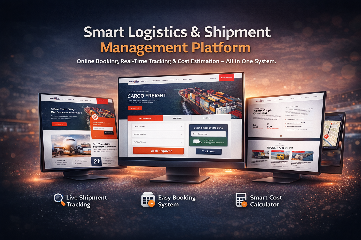 Modern Logistics, Shipment & Transport Cargo Website UI Design cargo clean containers courier customer support delivery freight services global logistics logistics landing page logistics management logistics website responsive ui shipment supply chain tracking transport transportation solutions web web design website design