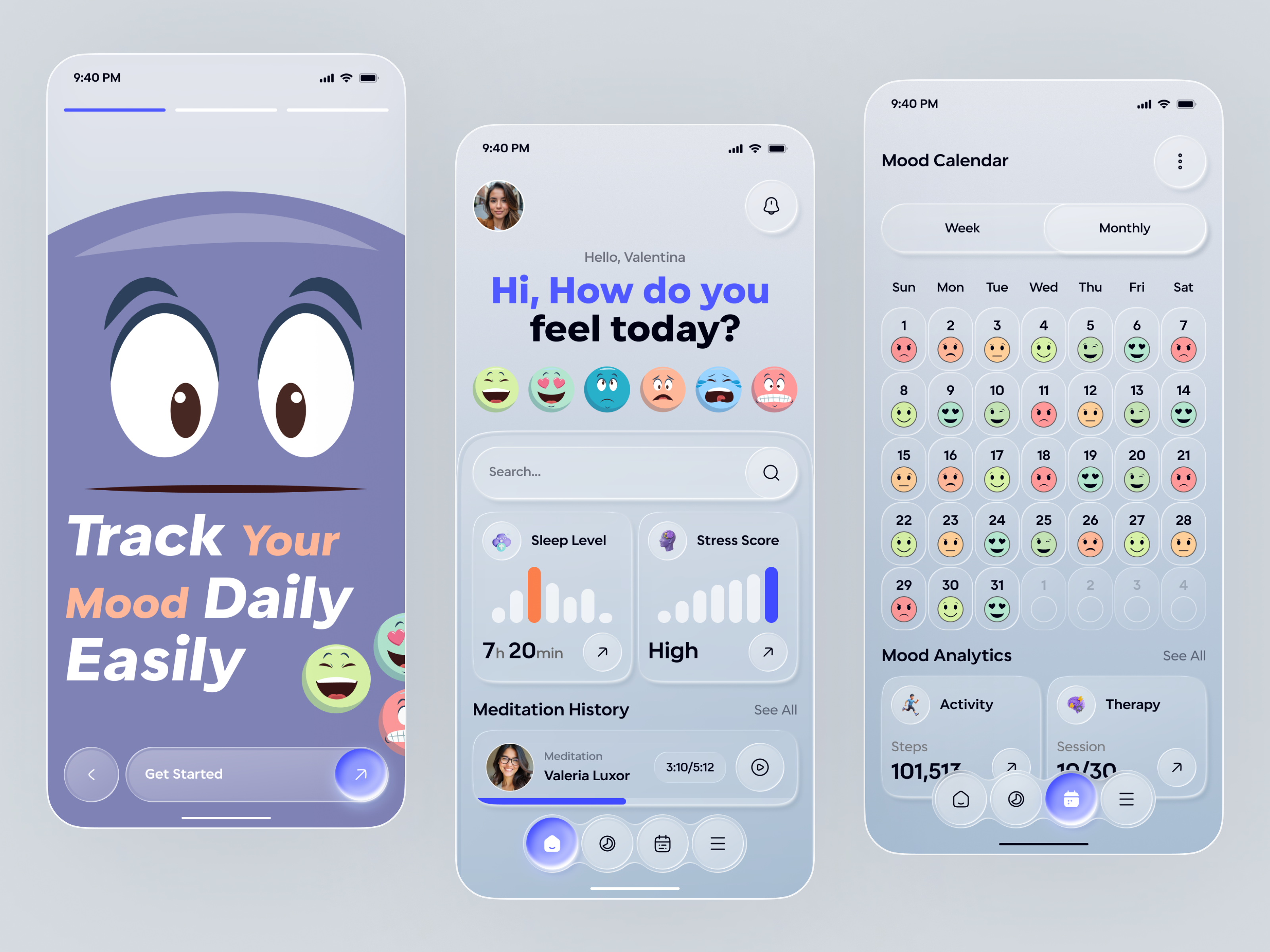 Daily Mood Tracker Mobile App UI