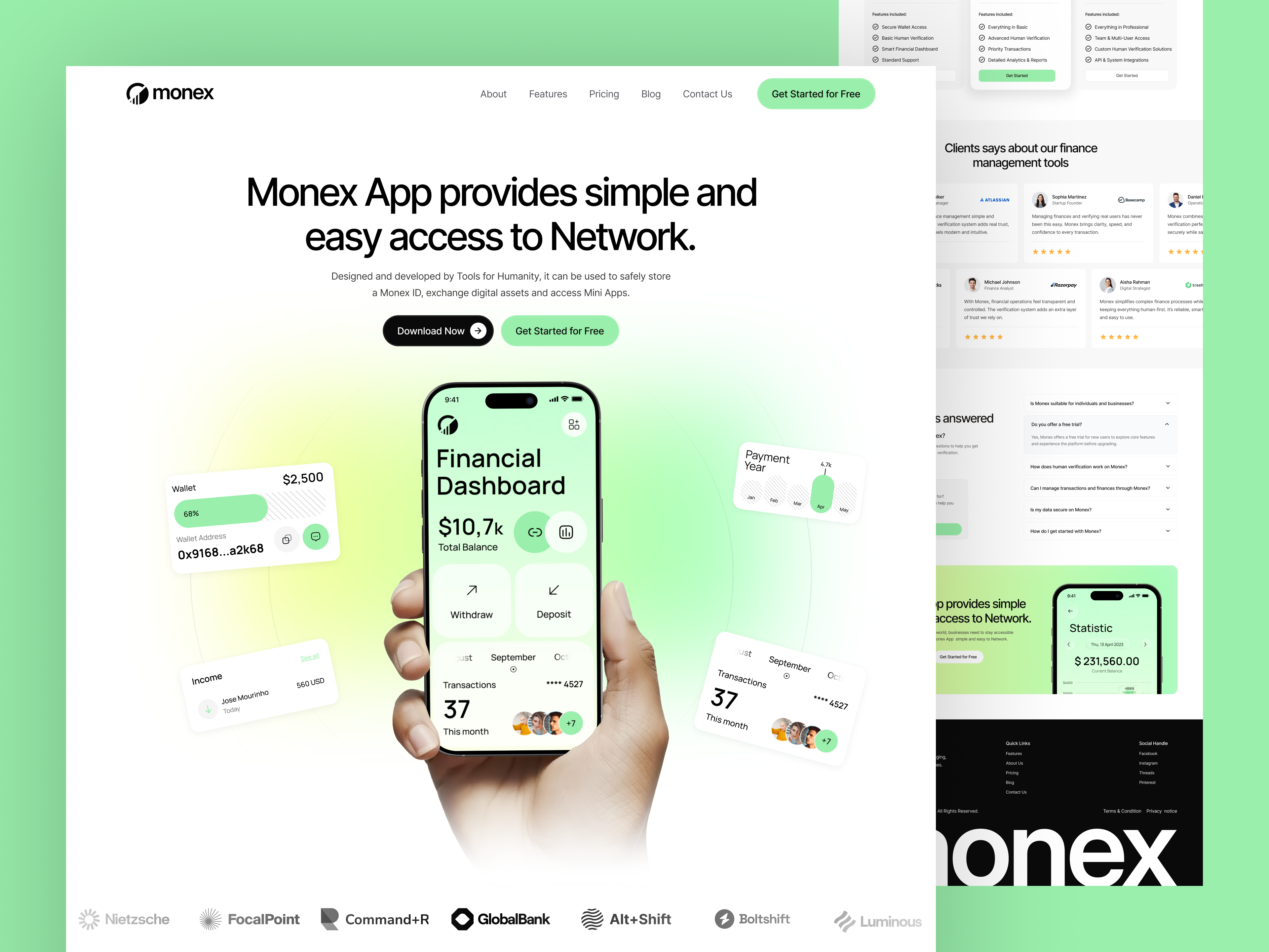 Monex — Finance Mobile App Landing Page interface saas service startup ui ux web