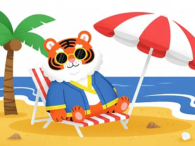 Summer tropical style tiger illustration 4 environment illustration landscape illustration outdoor summer tiger travel vector