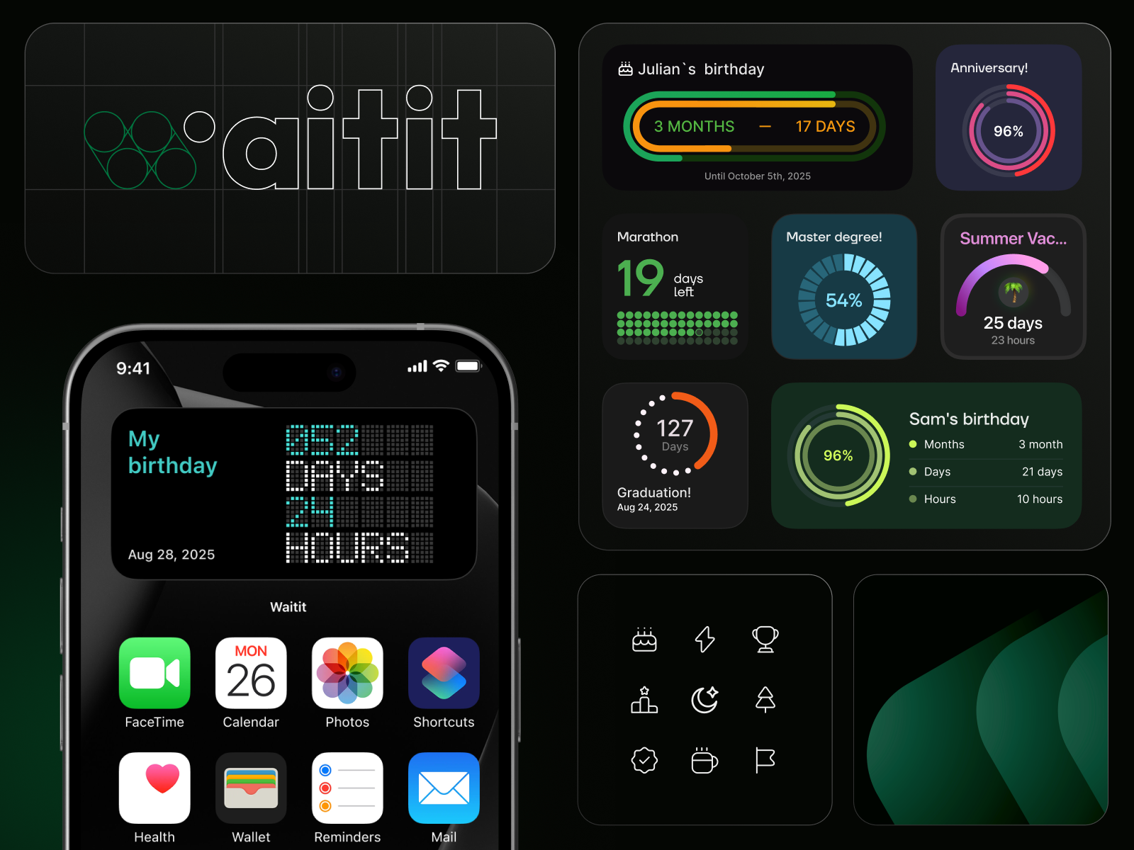 Example of Waitit. Aesthetic iOS countdown widgets
