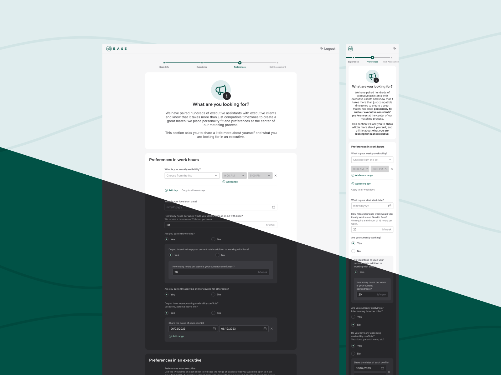BaseHQ Vetting application application dark mode design system interface ui web website