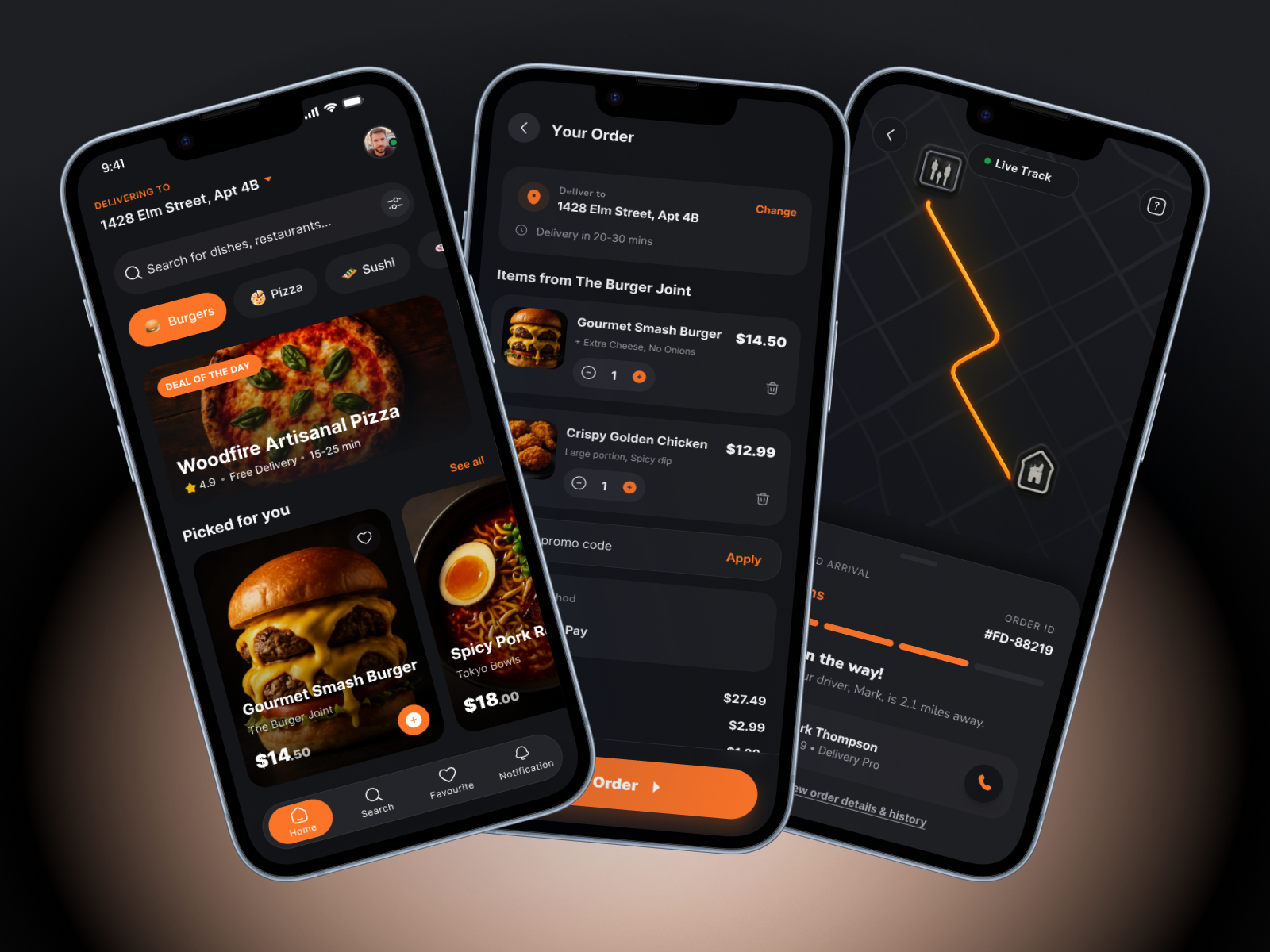 Food Delivery Mobile App UI appdesign appui creativedesign darkui designinspiration dribbbleshot ecommerceapp fooddelivery interactiondesign interfacedesign minimaldesign mobileapp modernui productdesign startupdesign uidesign uiux userinterface uxdesign uxinspiration