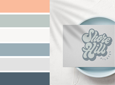 Shore Hill Pilates Relaxed, Feminine Color Palette Design branding color palette design feminine color palette hand lettering illustration lettering logo relaxed colors type affiliated