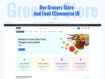 Dev Grocery Store and Food eCommerce UI branding delivery devdesignstudio ecommerce grocery market motion graphics ui woocommerce
