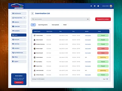Exam List UI Design for Driving School 2026 admin panel analytics dashboard b2b saas dashboard ui design system driving school enterprise software exam list figma design modern ui product design responsive design startup product ui user experience user interface ux flow web app design