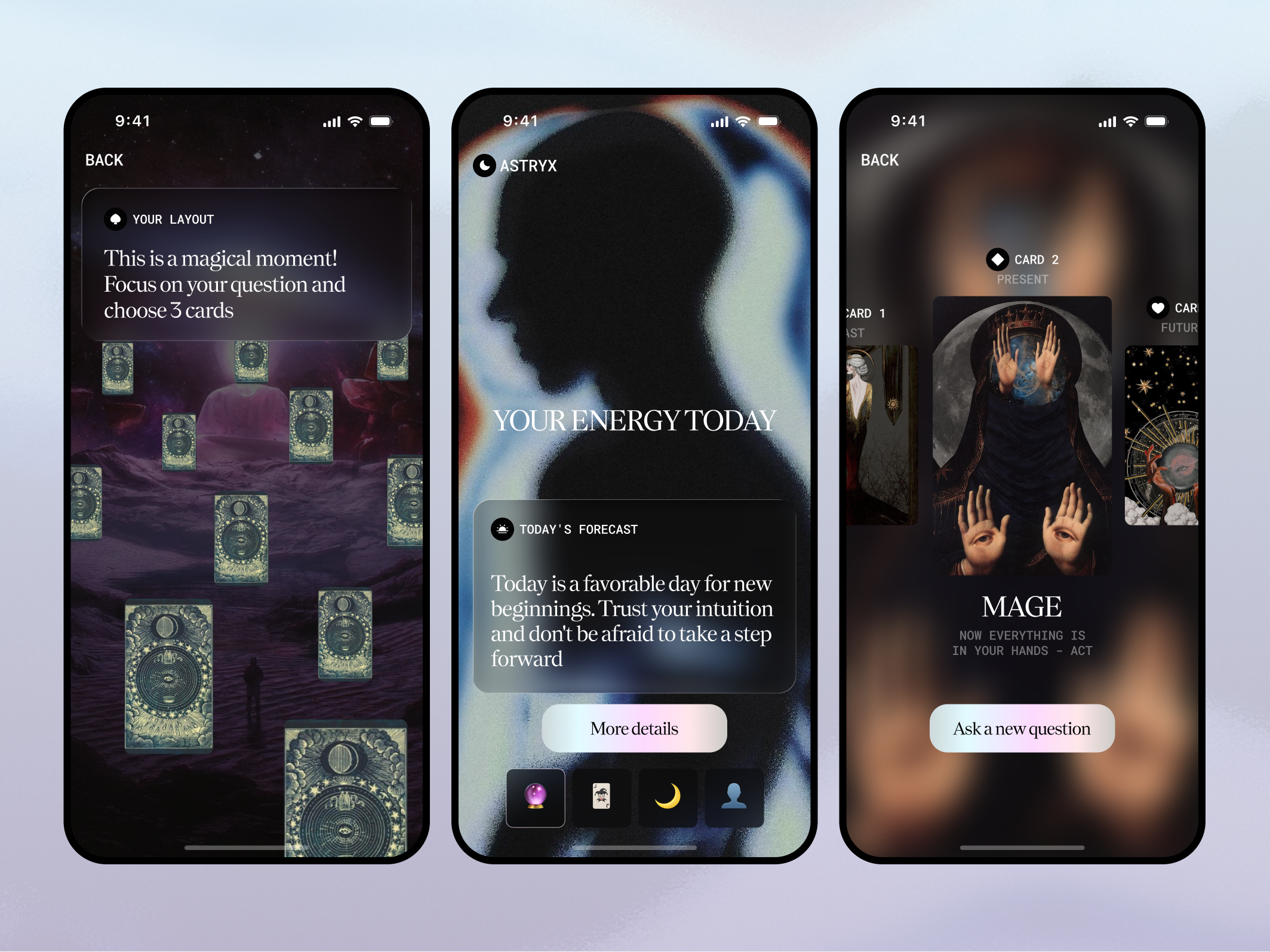 Tarot & Astrology & Horoscope Mobile App Design app astrology astronomy flipping tarots horoscope ios magic mobile app design mobile ui mobile ux mystery product product design soft glow effects spiritual tarot tarot cards ui ux