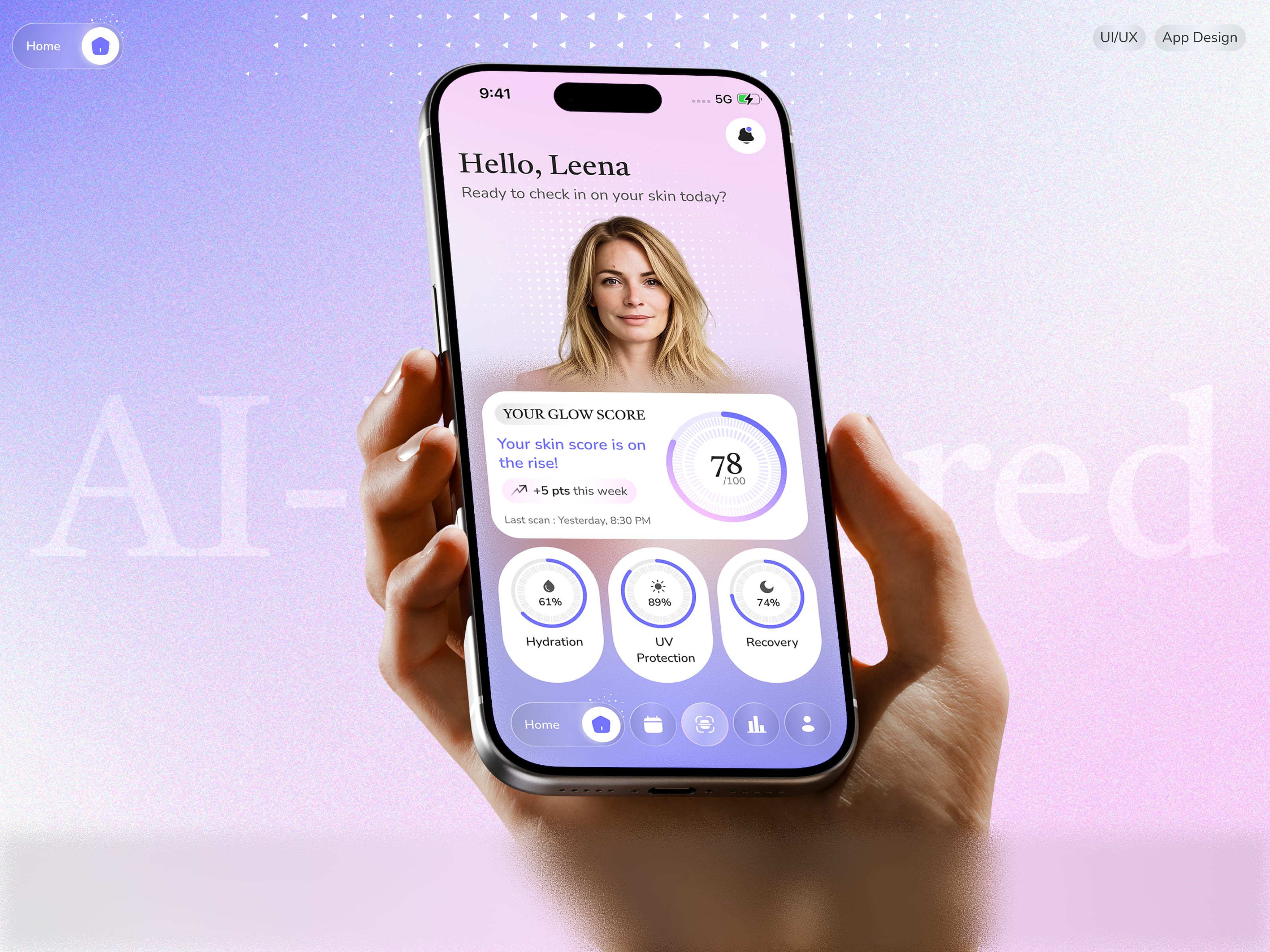 GlowAI — AI-Powered Skin Analysis & Personalized Routine App aiapp beautytech branding cleandesign dermatologyapp healthtech medtech minimalui mobileappdesign productdesign skinanalysis skincare skincareapp uiux userexperience
