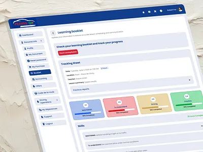 Student Learning Booklet UI Design for Driving School 2026 admin panel analytics dashboard dashboard dashboard ui design design system driving school figma design learning booklet modern dashboard simple ui skill list ui user interface web app ui