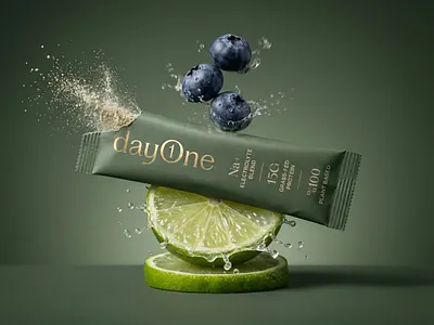 Dayone - Clear Protein with Lime&Berry branding clean clearprotein elegant goldfoil luxury minimal modern packaging protein sachet