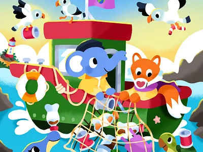 Everyone helps clean the ocean! animal animals art book clean cute dolphin illustration illustrator ocean turtle vibrant