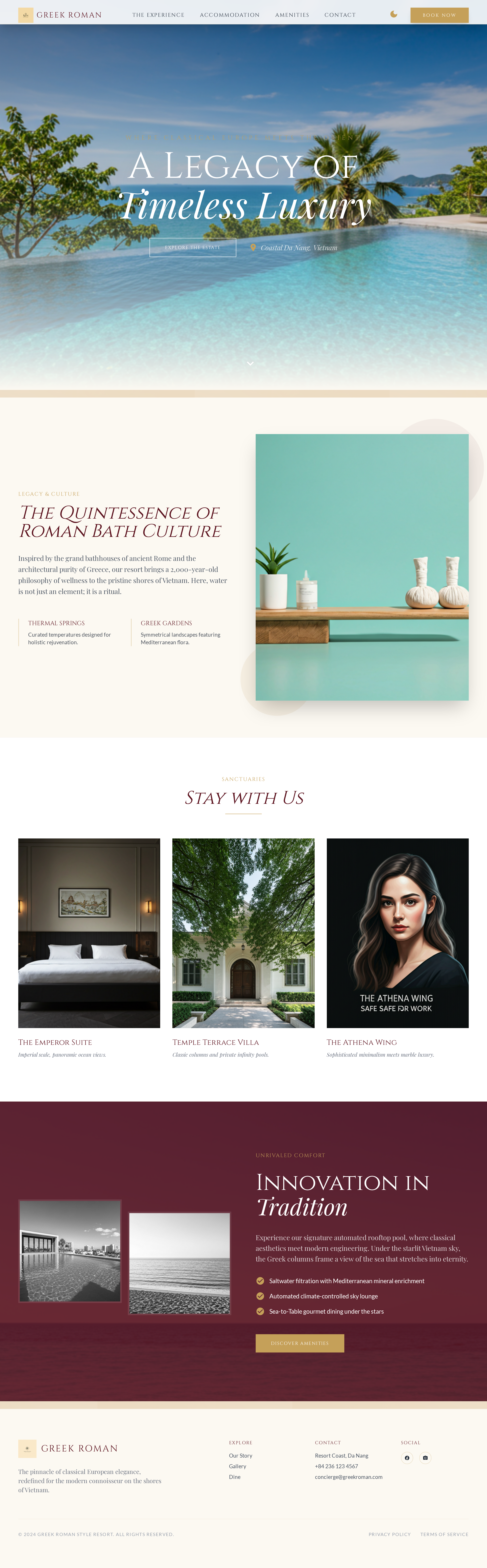 Greek Roman Style Resort Web Design greek resort roman webdesign