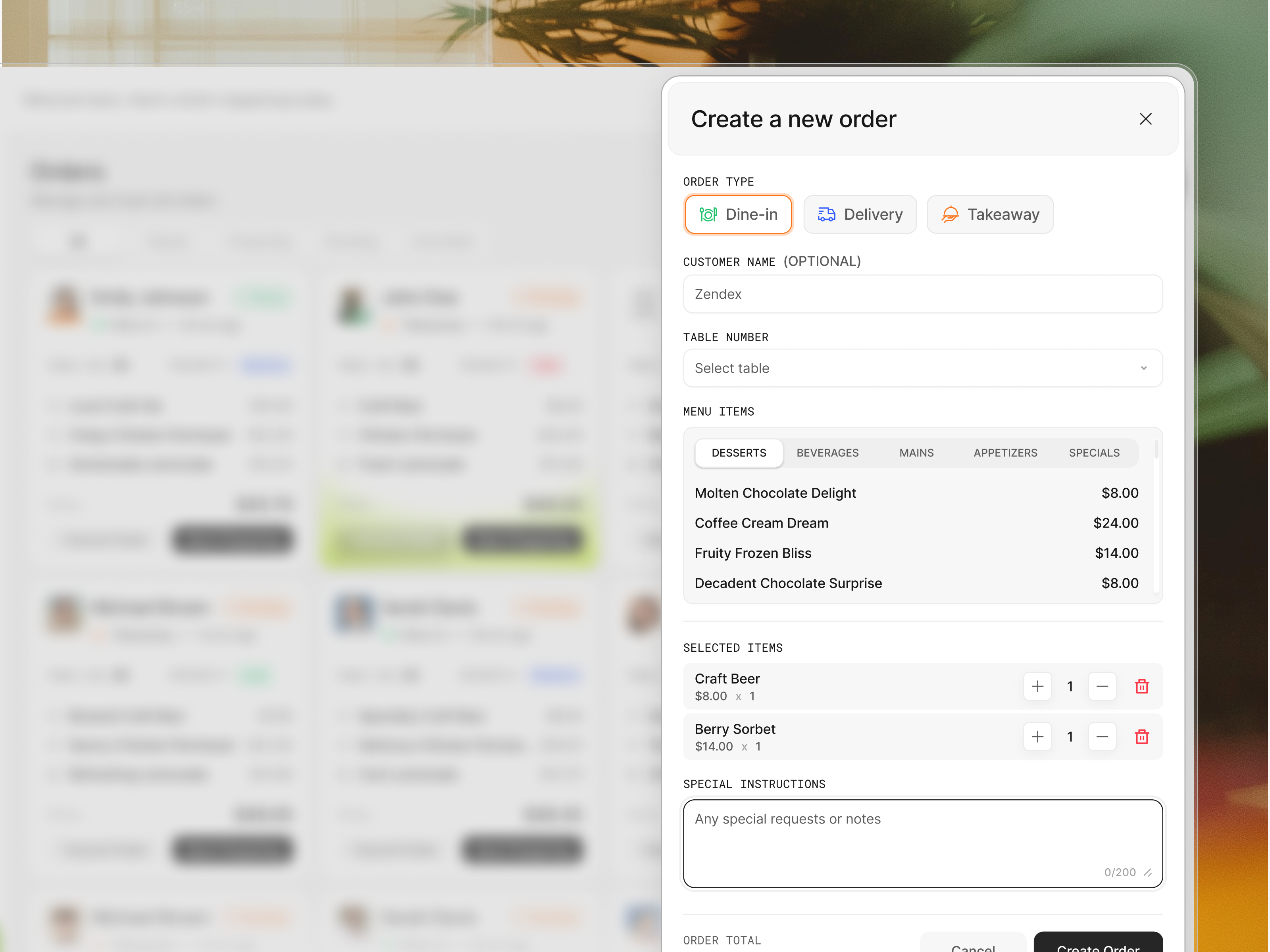 Restaurant Management SaaS - Order page interface product service startup ui ux web