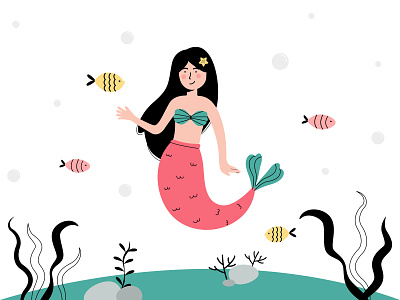 Mermaid Illustration cute fish free download free illustration free vector freebie fun happy illustration mermaid sea sea life underwater vector illustration