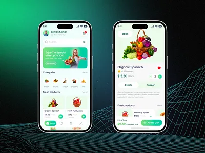 Grocery Shopping Mobile App – Fresh & Modern UI app design clean ui dribbble design ecommerce app ecommerce ui figma design food app food delivery app fresh ui grocery app grocery ui minimal ui mobile ui modern ui product design shopping app ui design user experience user interface ux design