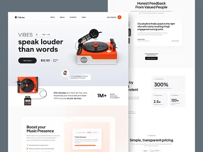 Music Streaming Platform Landing Page clean landing page product design web design website website design