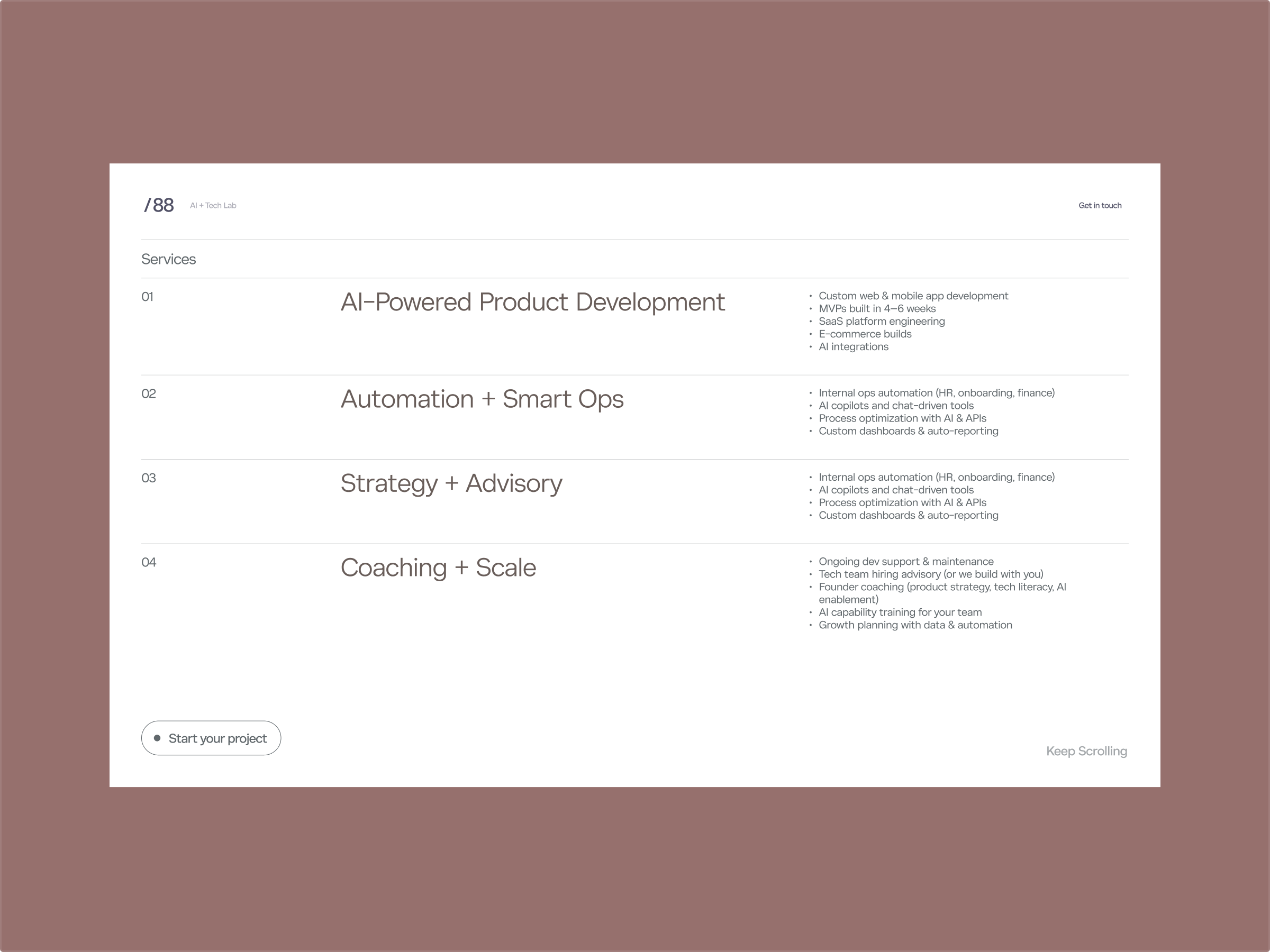 Lab88 - motion exploration ai animation artificial intelligence business corporate gsap landing page landing page design minimal motion graphics typography ui web website website design