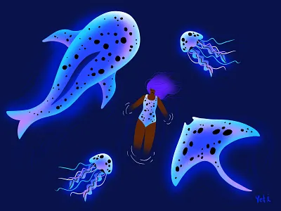 🌊Ocean Illustration🪼 artwork bold colorful digital illustration earth freelance gradients illustration illustrator jellyfish manta ray ocean shark vibrant