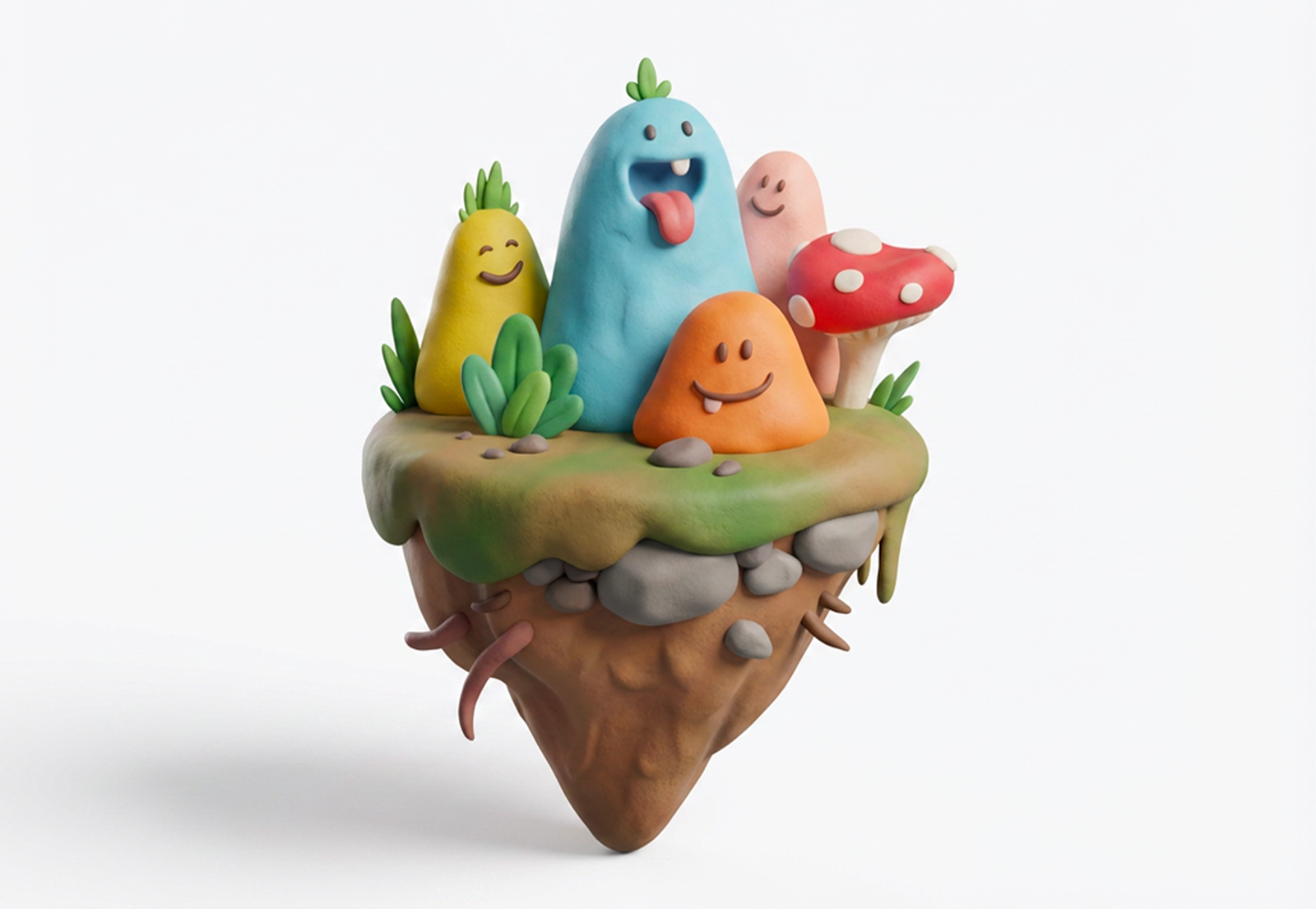 Mushroom friends 3d 3d characters character design fun graphic design illustration mushroom positive sketch smile