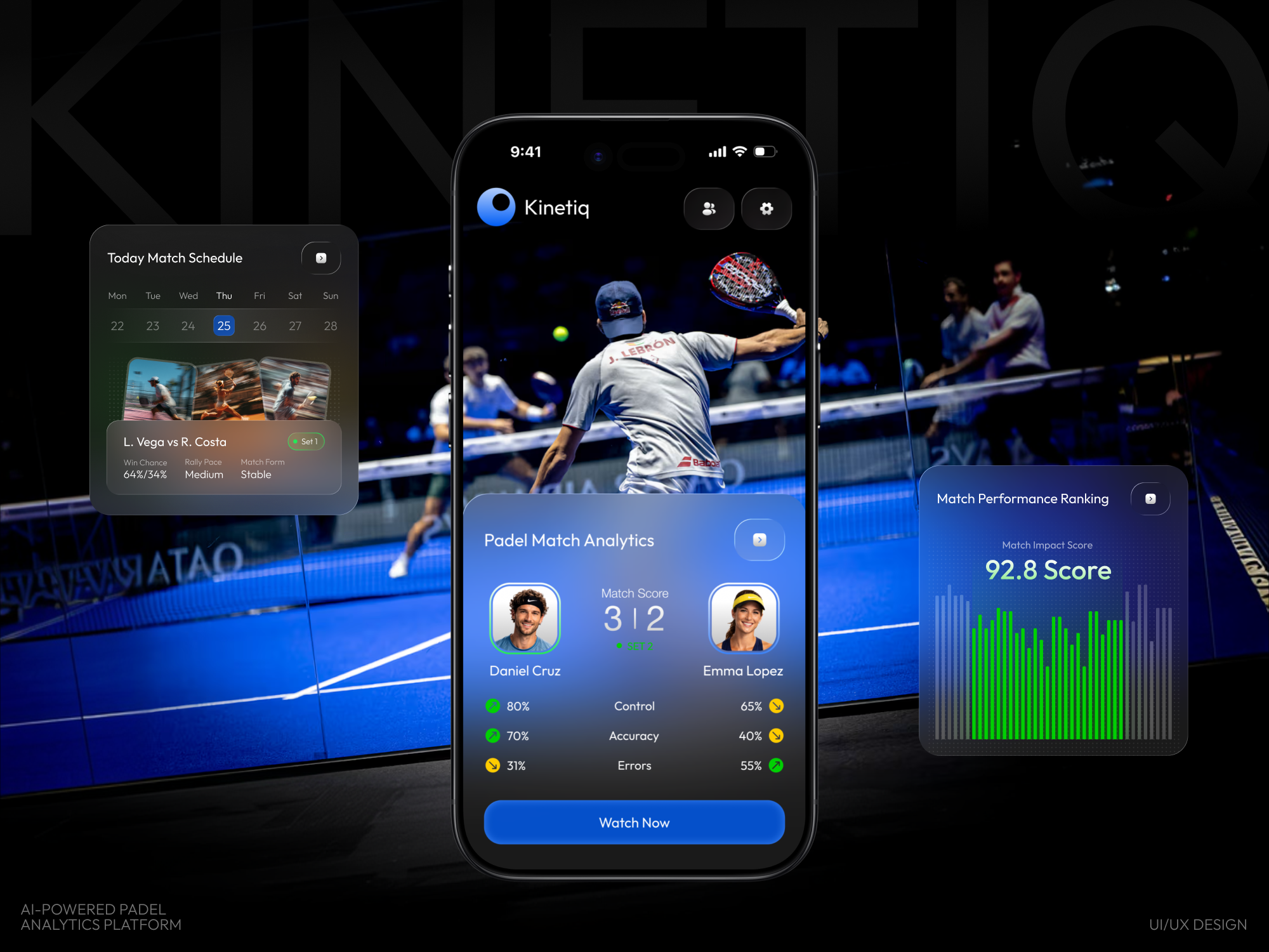 Kinetiq | AI-Powered Padel Analytics Platform athlete performance app b2b saas application coaching platform uiux data visualization uiux fitness app kpi application live scores app padel app sports analytics uiux sports app sports application sports dashboard sports tech uiux sports uiux tennis app