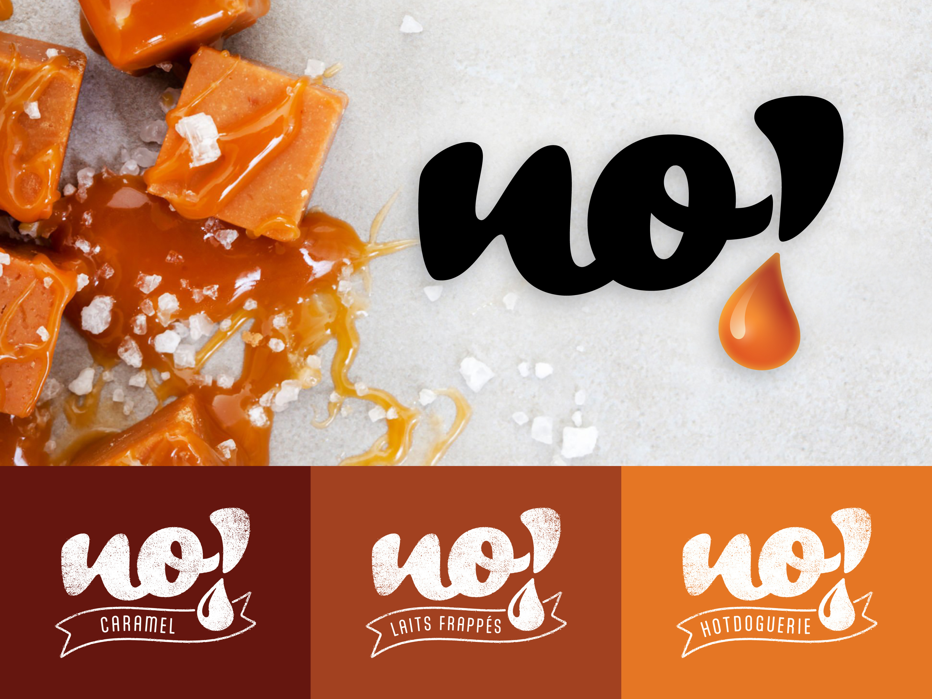 NO! Caramel brand identity branding canada canadian caramel caramel sauce caramels design gourmet identity design label label design logo logo design packaging packaging design quebec salted caramel toffee