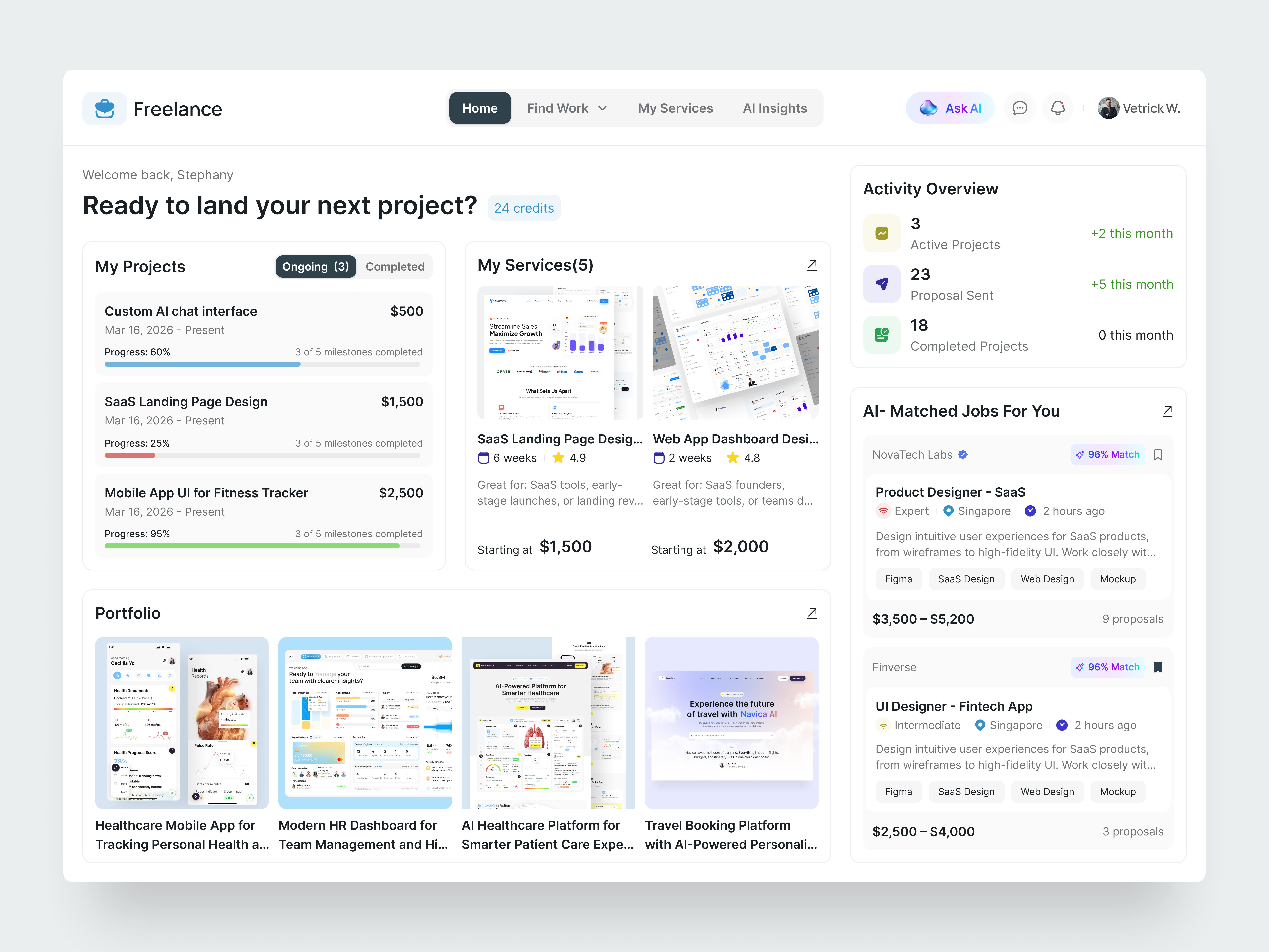 Example of AI Freelance Dashboard UI